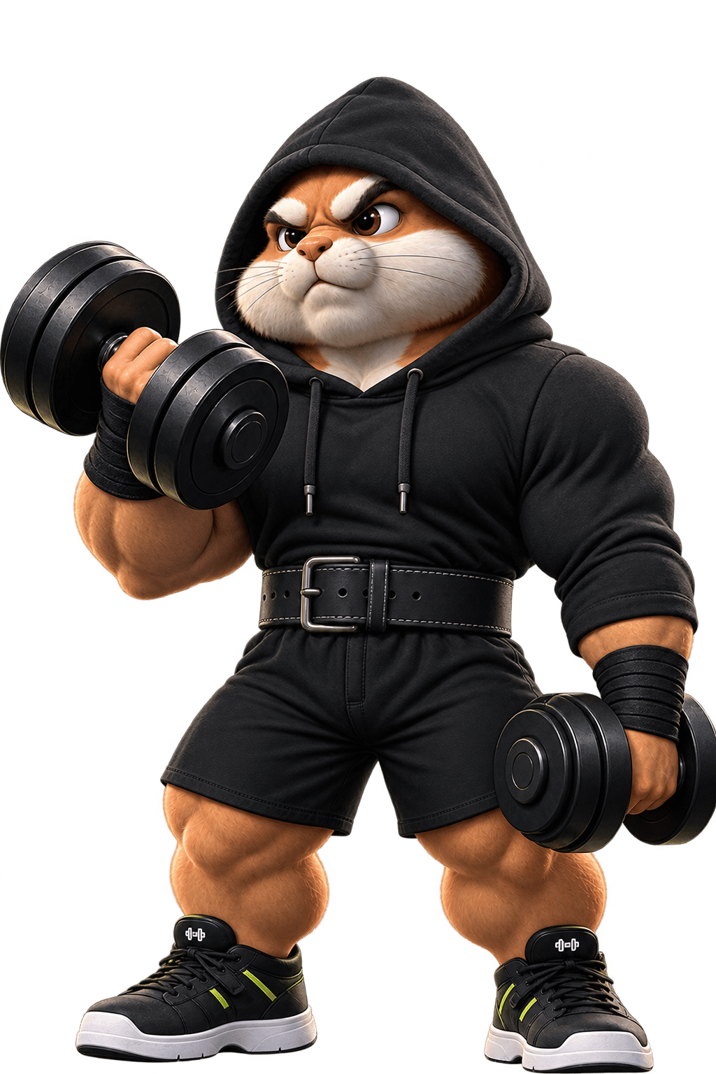 Ratita, la mascota de MyGymRat, levantando mancuernas